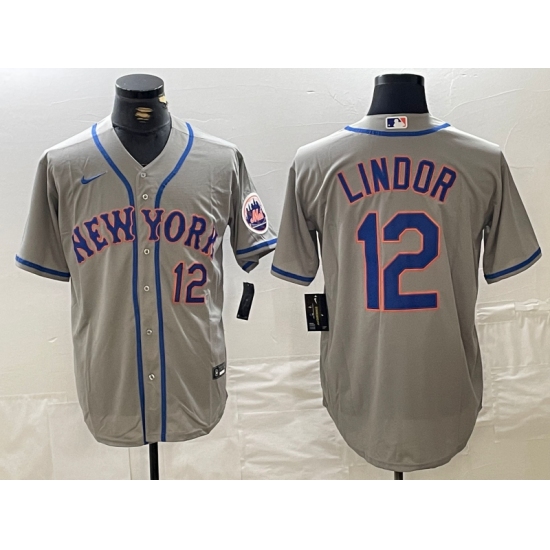 Men's New York Mets #12 Francisco Lindor Number Grey Stitched Cool Base Nike Jersey - Ujersey
