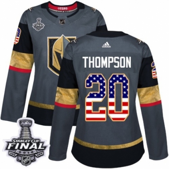 Women's Adidas Vegas Golden Knights #20 Paul Thompson Authentic Gray USA Flag Fashion 2018 Stanley Cup Final NHL Jersey - Ujersey