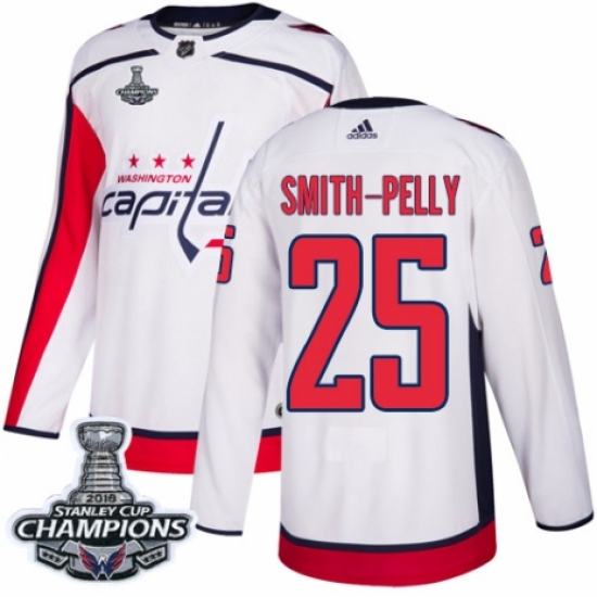 Men's Adidas Washington Capitals #25 Devante Smith-Pelly Authentic White Away 2018 Stanley Cup Final Champions NHL Jersey - Ujersey