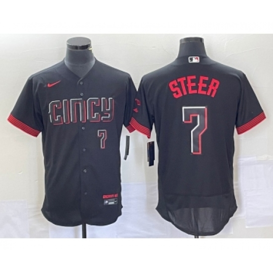 Men's Nike Cincinnati Reds Spencer Steer Number Black 2023 City Connect Flex Base Stitched Jersey - Ujersey