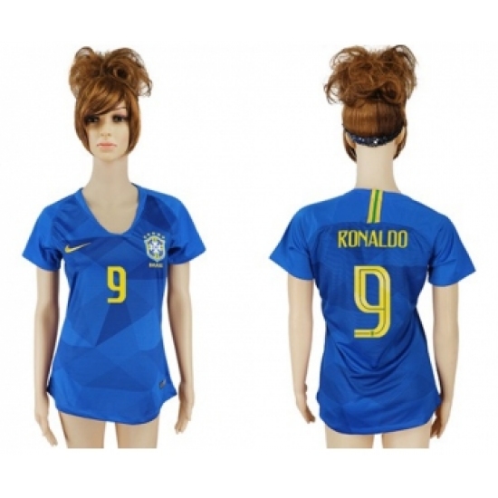 Women's Brazil #9 Ronaldo Away Soccer Country Jersey