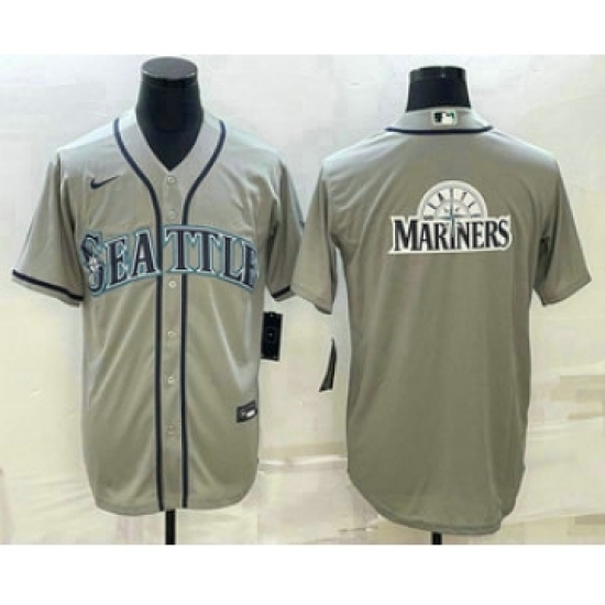 Men's Seattle Mariners Big Logo Gray Stitched MLB Cool Base Jersey - Ujersey