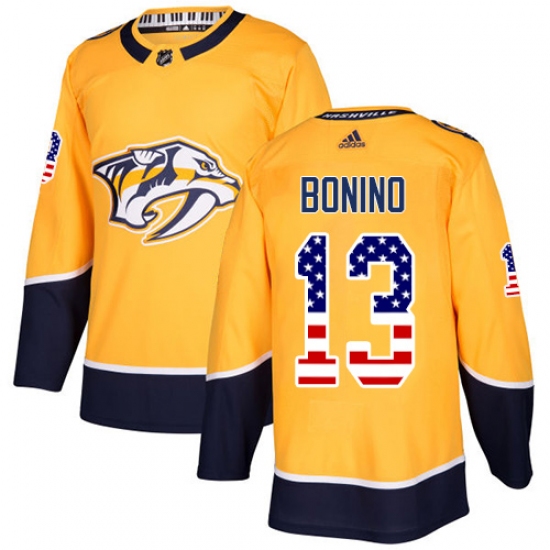 Men's Adidas Nashville Predators #13 Nick Bonino Authentic Gold USA Flag Fashion NHL Jersey - Ujersey