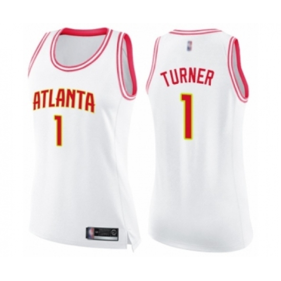 Women's Atlanta Hawks #1 Evan Turner Swingman White Pink Fashion Basketball Jersey - Ujersey