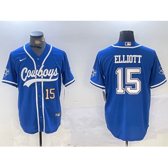 Men's Dallas Cowboys #15 Ezekiel Elliott Light Blue Cool Base Stitched Baseball Jerseys - Ujersey