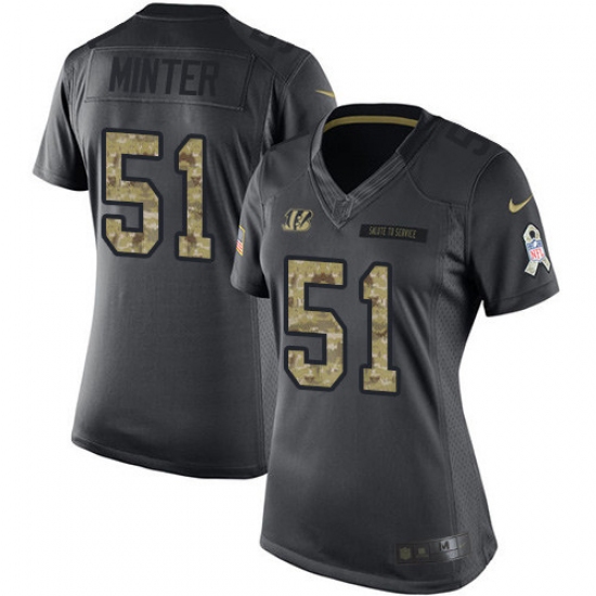Women's Nike Cincinnati Bengals #51 Kevin Minter Limited Black 2016 Salute to Service NFL Jersey - Ujersey