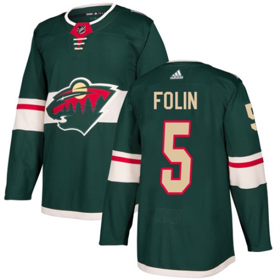 Men's Adidas Minnesota Wild #5 Christian Folin Green Home Authentic Stitched NHL Jersey - Ujersey