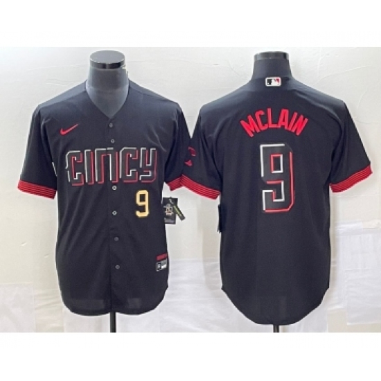 Men's Cincinnati Reds #9 Matt McLain Number Black 2023 City Connect Cool Base Stitched Jersey - Ujersey