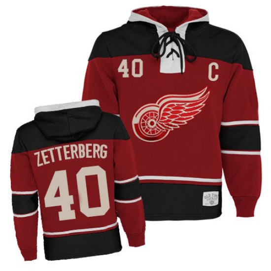 Youth Old Time Hockey Detroit Red Wings #40 Henrik Zetterberg Premier Red Sawyer Hooded Sweatshirt NHL Jersey - Ujersey