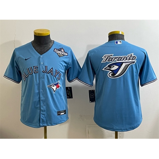 Youth Toronto Blue Jays Team Big Logo Blue 2025 World Series Cool Base Stitched Baseball Jersey - Ujersey