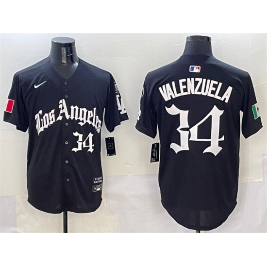 Men's Los Angeles Dodgers #34 Fernando Valenzuela Black Mexico 2025 LA Gothic Style With Fernando Vapor Premier Limited Stitched Baseball Jersey - Ujersey