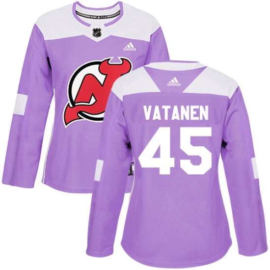 Women's Adidas New Jersey Devils #45 Sami Vatanen Authentic Purple Fights Cancer Practice NHL Jersey - Ujersey