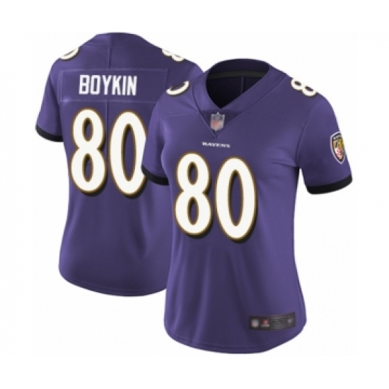 Women's Baltimore Ravens #80 Miles Boykin Purple Team Color Vapor Untouchable Limited Player Football Jersey - Ujersey