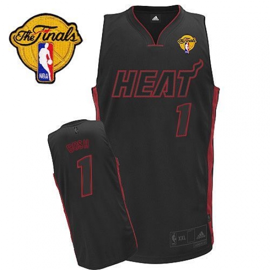 Men's Adidas Miami Heat #1 Chris Bosh Authentic Black Black/Red No. Finals Patch NBA Jersey - Ujersey