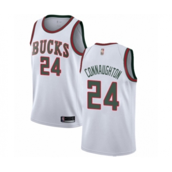 Men's Milwaukee Bucks #24 Pat Connaughton Authentic White Fashion Hardwood Classics Basketball Jersey - Ujersey