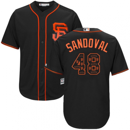 Men's Majestic San Francisco Giants #48 Pablo Sandoval Authentic Black Team Logo Fashion Cool Base MLB Jersey - Ujersey