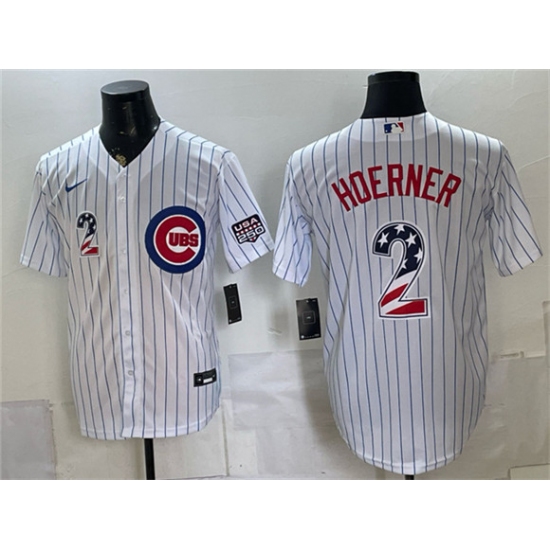 Men's Chicago Cubs #2 Nico Hoerner White 2026 USA 250 Fourth of July Home Stadium Stitched Baseball Jersey