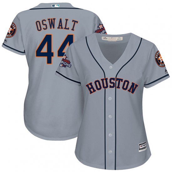Women's Majestic Houston Astros #44 Roy Oswalt Authentic Grey Road 2017 World Series Champions Cool Base MLB Jersey - Ujersey