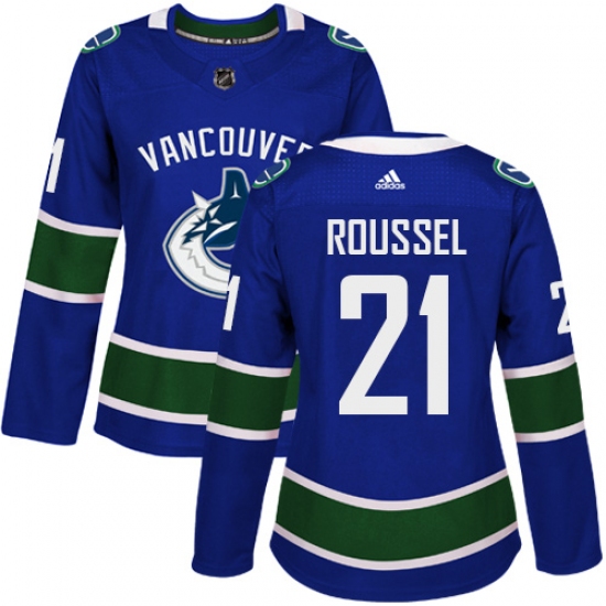 Women's Adidas Vancouver Canucks #21 Antoine Roussel Authentic Blue Home NHL Jersey - Ujersey