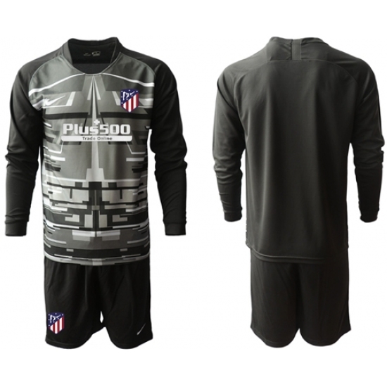 Atletico Madrid Blank Black Goalkeeper Long Sleeves Soccer Club Jersey