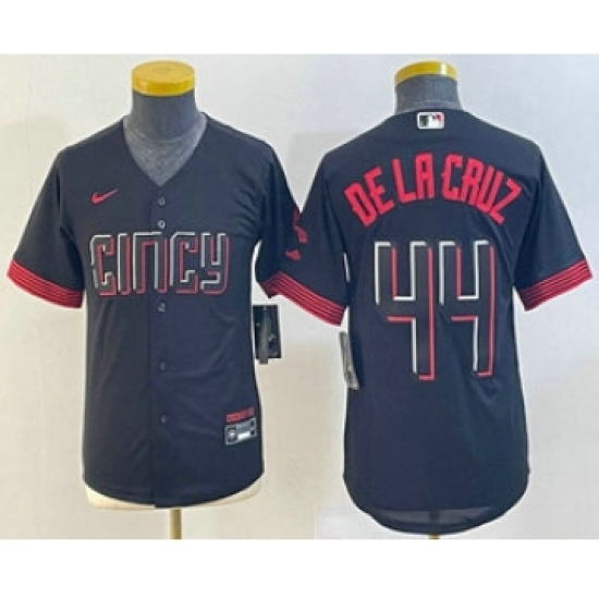 Youth Cincinnati Reds #44 Elly De La Cruz Black 2023 City Connect Cool Base Stitched Jersey 1 - Ujersey