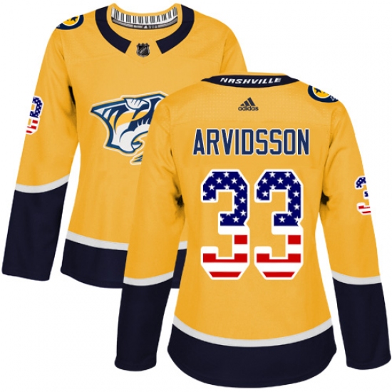Women's Adidas Nashville Predators #33 Viktor Arvidsson Authentic Gold USA Flag Fashion NHL Jersey - Ujersey