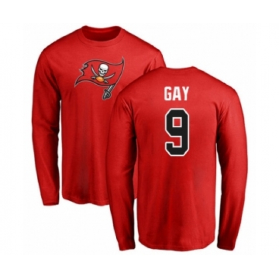 Football Tampa Bay Buccaneers #9 Matt Gay Red Name & Number Logo Long Sleeve T-Shirt - Ujersey