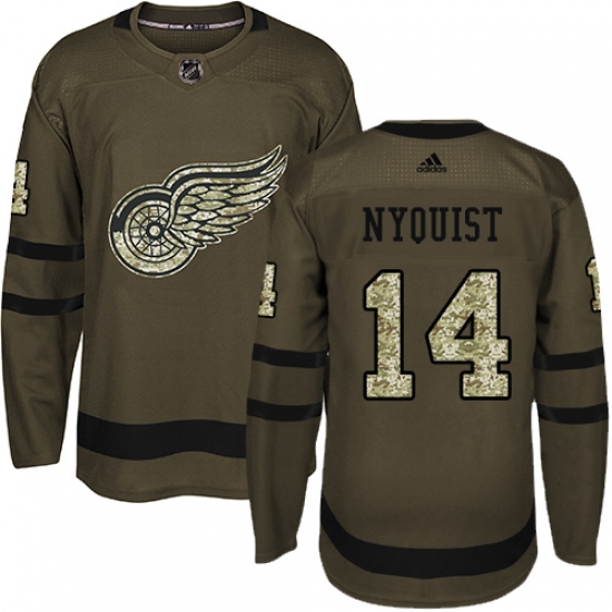 Men's Adidas Detroit Red Wings #14 Gustav Nyquist Premier Green Salute to Service NHL Jersey - Ujersey