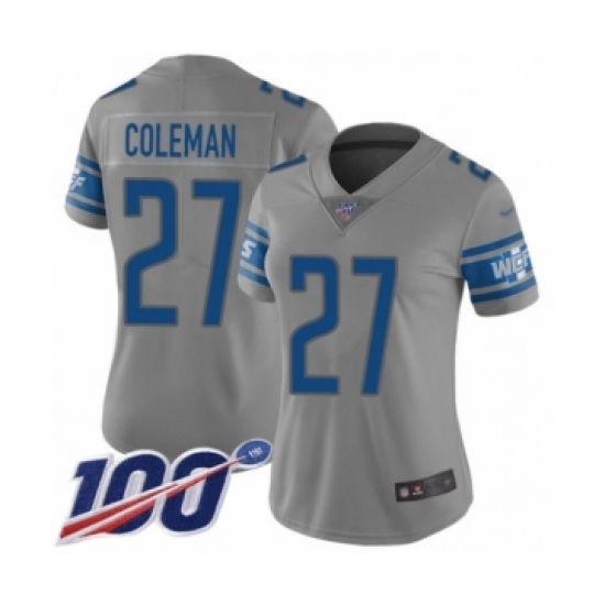 Women's Detroit Lions #27 Justin Coleman Limited Gray Inverted Legend 100th Season Football Jersey - Ujersey