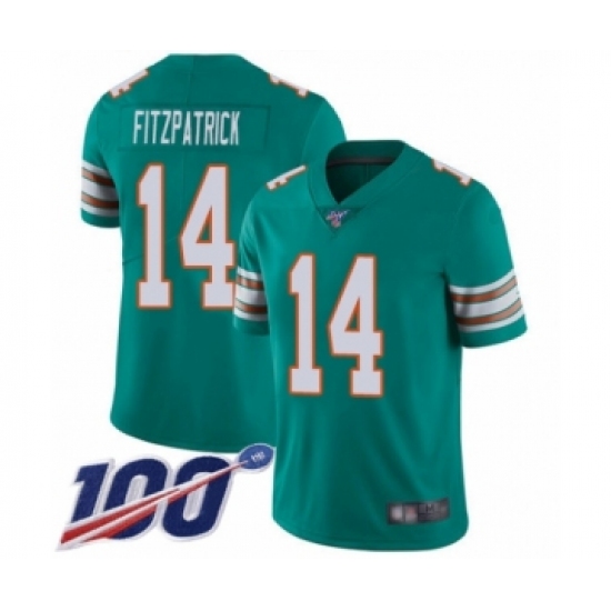 Men's Miami Dolphins #14 Ryan Fitzpatrick Aqua Green Alternate Vapor Untouchable Limited Player 100th Season Football Jersey - Ujersey
