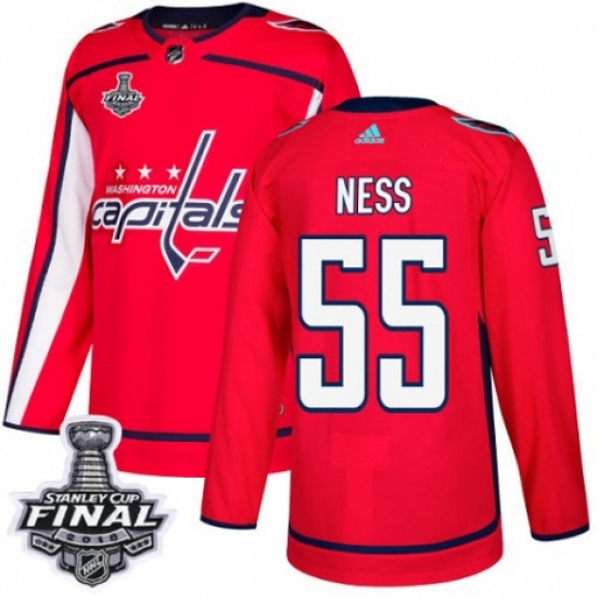 Men's Adidas Washington Capitals #55 Aaron Ness Authentic Red Home 2018 Stanley Cup Final NHL Jersey - Ujersey