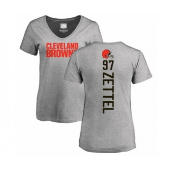 Football Women's Cleveland Browns #97 Anthony Zettel Ash Backer V-Neck T-Shirt - Ujersey