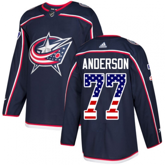 Men's Adidas Columbus Blue Jackets #77 Josh Anderson Authentic Navy Blue USA Flag Fashion NHL Jersey - Ujersey