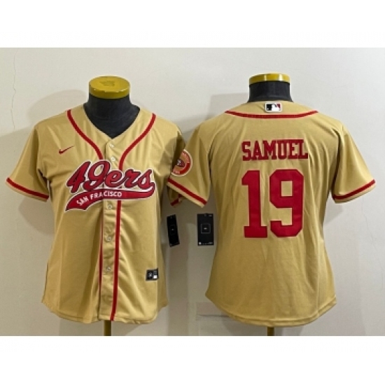 Women's San Francisco 49ers #19 Deebo Samuel Gold With Patch Cool Base Stitched Baseball Jersey - Ujersey