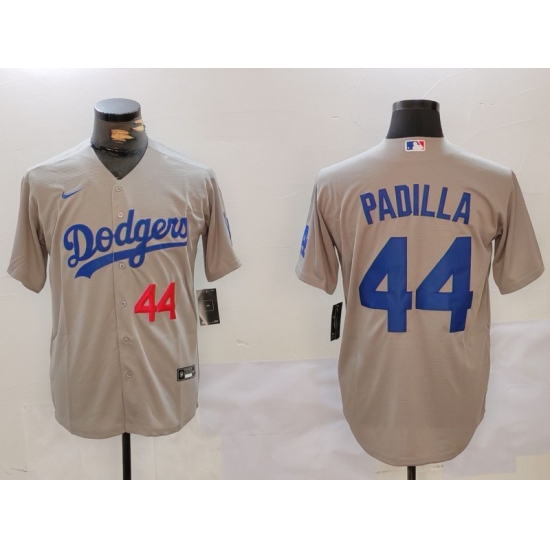 Men's Los Angeles Dodgers #44 Vicente Padilla Number Grey Cool Base Stitched Jersey - Ujersey