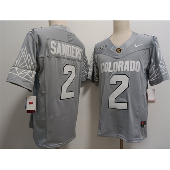 Men's Colorado Buffaloes #2 Shadeur Sanders Grey With XII Patch 2024 F.U.S.E Stitched Football Jersey - Ujersey