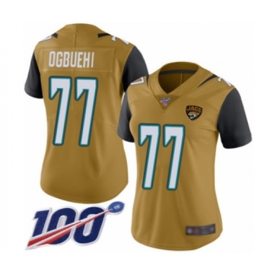 Women's Jacksonville Jaguars #77 Cedric Ogbuehi Limited Gold Rush Vapor Untouchable 100th Season Football Jersey - Ujersey