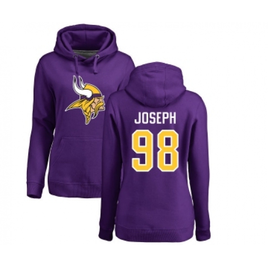 Football Women's Minnesota Vikings #98 Linval Joseph Purple Name & Number Logo Pullover Hoodie - Ujersey