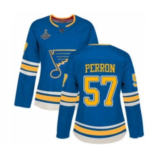 Women's St. Louis Blues #57 David Perron Authentic Navy Blue Alternate 2019 Stanley Cup Champions Hockey Jersey - Ujersey