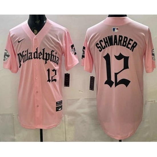 Men's Philadelphia Phillies #12 Kyle Schwarber Pink Gothic Vapor Limited Stitched Jersey - Ujersey