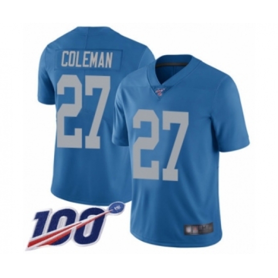 Men's Detroit Lions #27 Justin Coleman Blue Alternate Vapor Untouchable Limited Player 100th Season Football Jersey - Ujersey