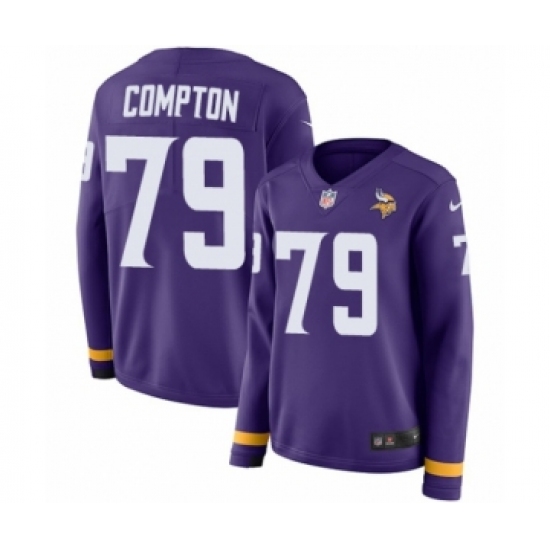 Women's Nike Minnesota Vikings #79 Tom Compton Limited Purple Therma Long Sleeve NFL Jersey - Ujersey