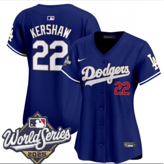 Women's Los Angeles Dodgers #22 Clayton Kershaw Royal 2025 World Series Limited Stitched Baseball Jersey(Run Small) - Ujersey