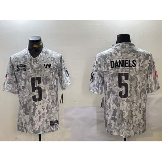 Men's Washington Commanders #5 Jayden Daniels Arctic Camo 2024 FUSE Salute to Service Limited Stitched Jersey - Ujersey