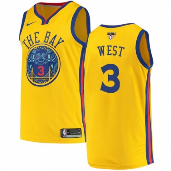 Men's Nike Golden State Warriors #3 David West Authentic Gold 2018 NBA Finals Bound NBA Jersey - City Edition - Ujersey