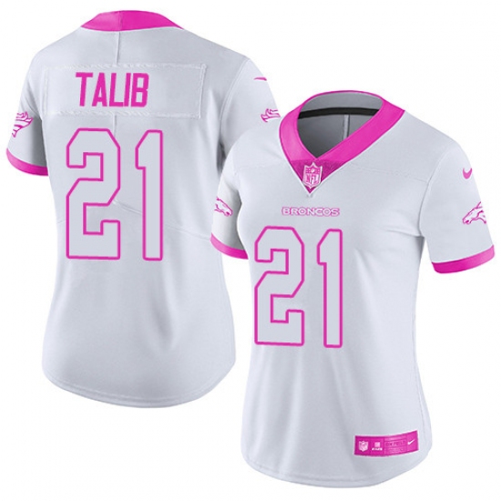 Women's Nike Denver Broncos #21 Aqib Talib Limited White/Pink Rush Fashion NFL Jersey - Ujersey