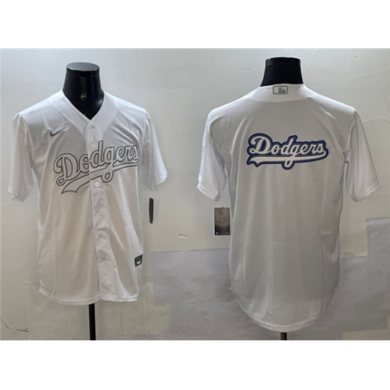 Men's Los Angeles Dodgers Team Big Logo White Cool Base Stitched Baseball Jersey - ujerseystore