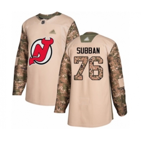 Men's New Jersey Devils #76 P. K. Subban Authentic Camo Veterans Day Practice Hockey Jersey