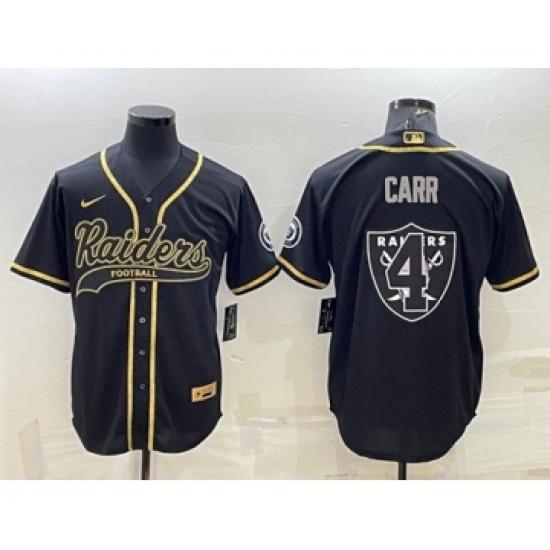 Men's Las Vegas Raiders #4 Derek Carr Black Gold Team Big Logo With Patch Cool Base Stitched Baseball Jersey - Ujersey