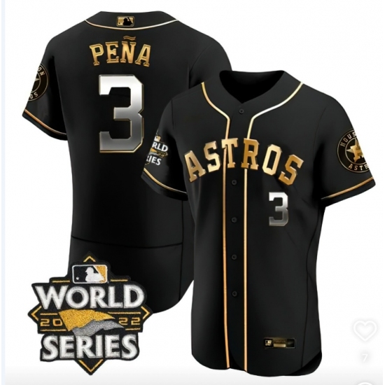 Men's Houston Astros #3 Jeremy Pena Number Black 2022 World Series patches Jersey - Ujersey